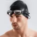 3 in 1 HD Waterproof and Anti-fog Large Frame Siamese Earplugs Swimming Goggles Swimming Cap Nose Clip Set for Men and Women Blue