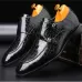 Crocodile Pattern Business Flat Bottom Leather Formal Shoes Black