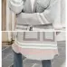 Female Windbreaker Jacket Striped Hooded Plaid Knit Cardigan Grey