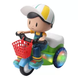 Electric Universal Stunt Tricycle Rotating Cartoon Toy Car with Light Music Random Color Delivery Boy