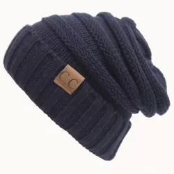 CC Letter Solid Color Wool Hats Concise Knitting Hat Navy Blue