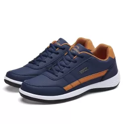 Leather Men Casual Shoes Breathable Leisure Male Sneakers All-Match Men Shoes Deep Blue