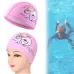 Children Swimming Cap PU Printed Cute Dolphin Pattern Elastic Swimming Cap Sky Blue