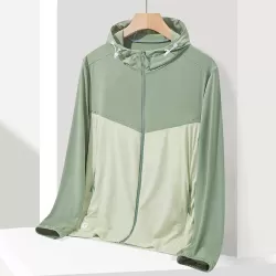 UPF40 Men and Women Summer High Elasticity Ice Silk Sunscreen Clothing Sports Coat Light Green-Female