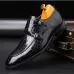 Crocodile Pattern Business Flat Bottom Leather Formal Shoes Black