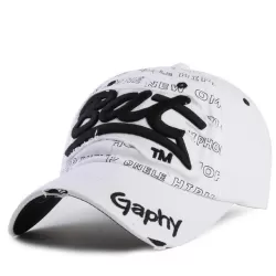 Embroidery Letter Pattern Adjustable Curved Eaves Baseball Cap white black