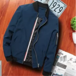 Men Zipper Jacket Male Casual Streetwear Hip Hop Slim Fit Pilot Coat Men Clothing Dark Blue