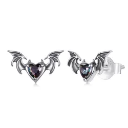 S925 Sterling Silver Oxidized Dark Style Halloween Bat Stud Earrings