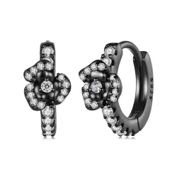 S925 Sterling Silver Halloween Gothic Dark Night Rose Zirconia Earrings
